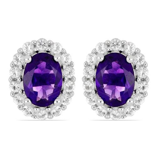 BUY AFRICAN AMETHYST GEMSTONE HALO EARRINGS IN STERLING SILVER